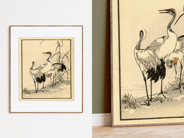 Kono Bairei 1888 Woodblock Print - Cranes