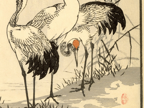 Kono Bairei 1888 Woodblock Print - Cranes