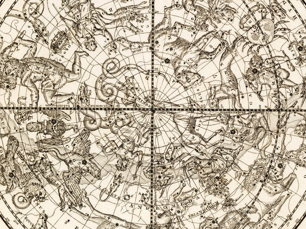 Antique Astronomy Print - Northern Hemisphere Constellations