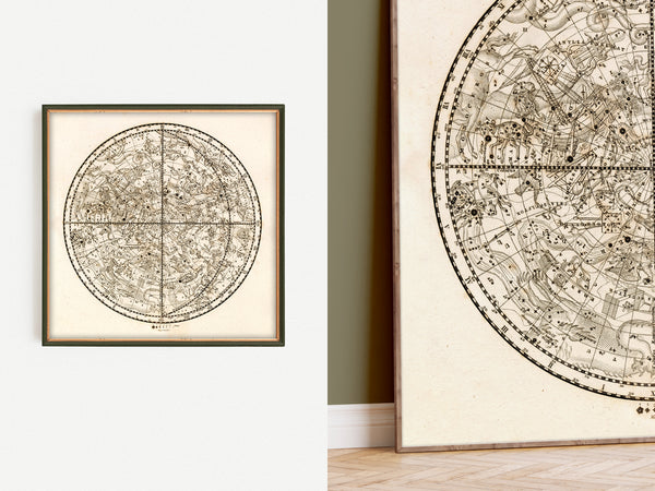 Antique Astronomy Print - Southern Hemisphere Constellations
