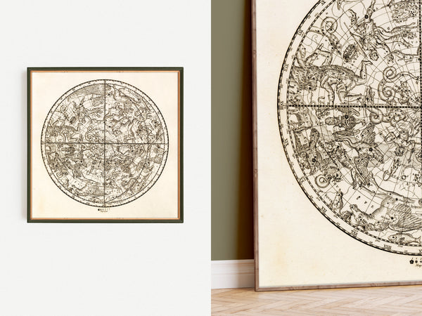 Antique Astronomy Print - Northern Hemisphere Constellations