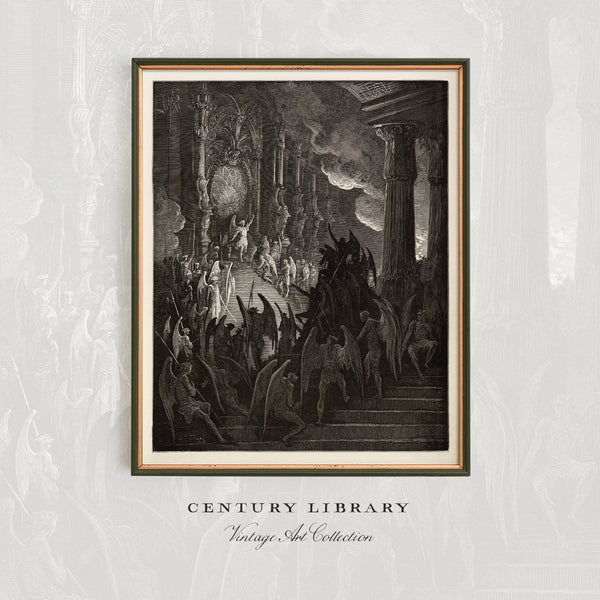 A framed vintage-style black and white illustration depicting a dramatic scene with figures, stairs, and classical architecture, displayed against a light gray background with the text 'CENTURY LIBRARY' and 'Vintage 4th Collection' below.