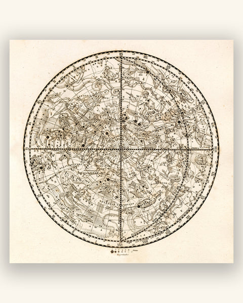 Antique Astronomy Print - Southern Hemisphere Constellations