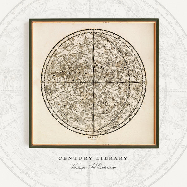 Antique Astronomy Print - Southern Hemisphere Constellations