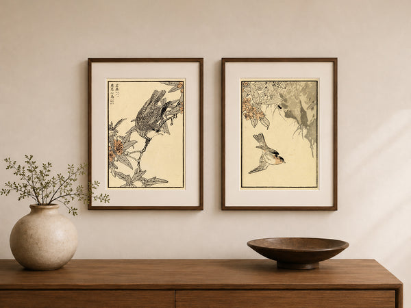 Kōno Bairei Canary Prints – Set of 2 | 1881 Japanese Woodblock Bird Art E19
