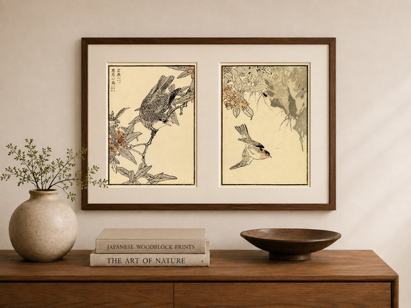 Kōno Bairei Canary Prints – Set of 2 | 1881 Japanese Woodblock Bird Art E19