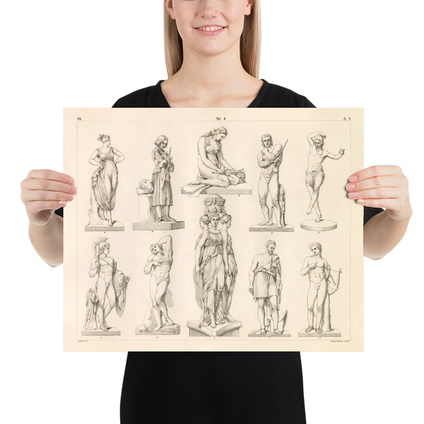 Greek Statues Print - Three Graces, Apollo, Sparticus, Jason