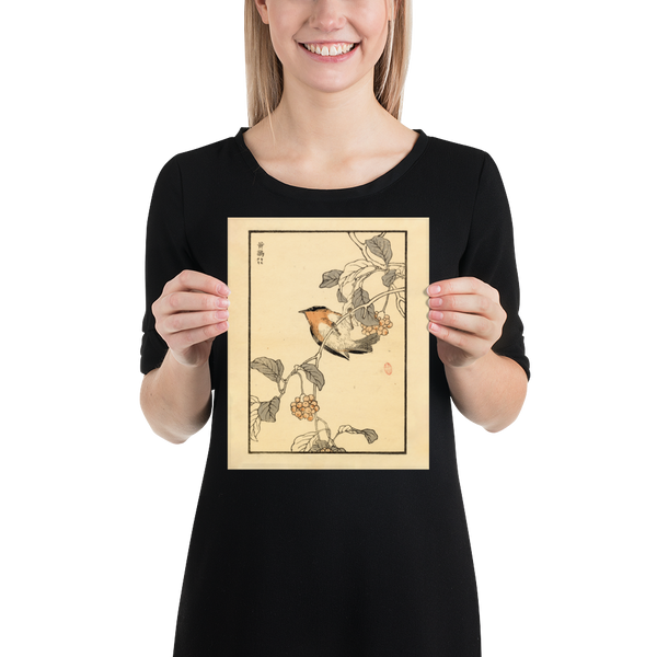 Kono Bairei 1888 Woodblock Print - Small Bird on Branch